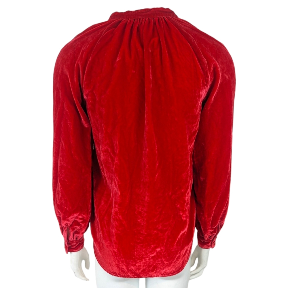 Anthropologie Pilcro Velvet Button Down Puffy Sleeve Shirt Blouse Womens XS Red - Picture 5 of 14